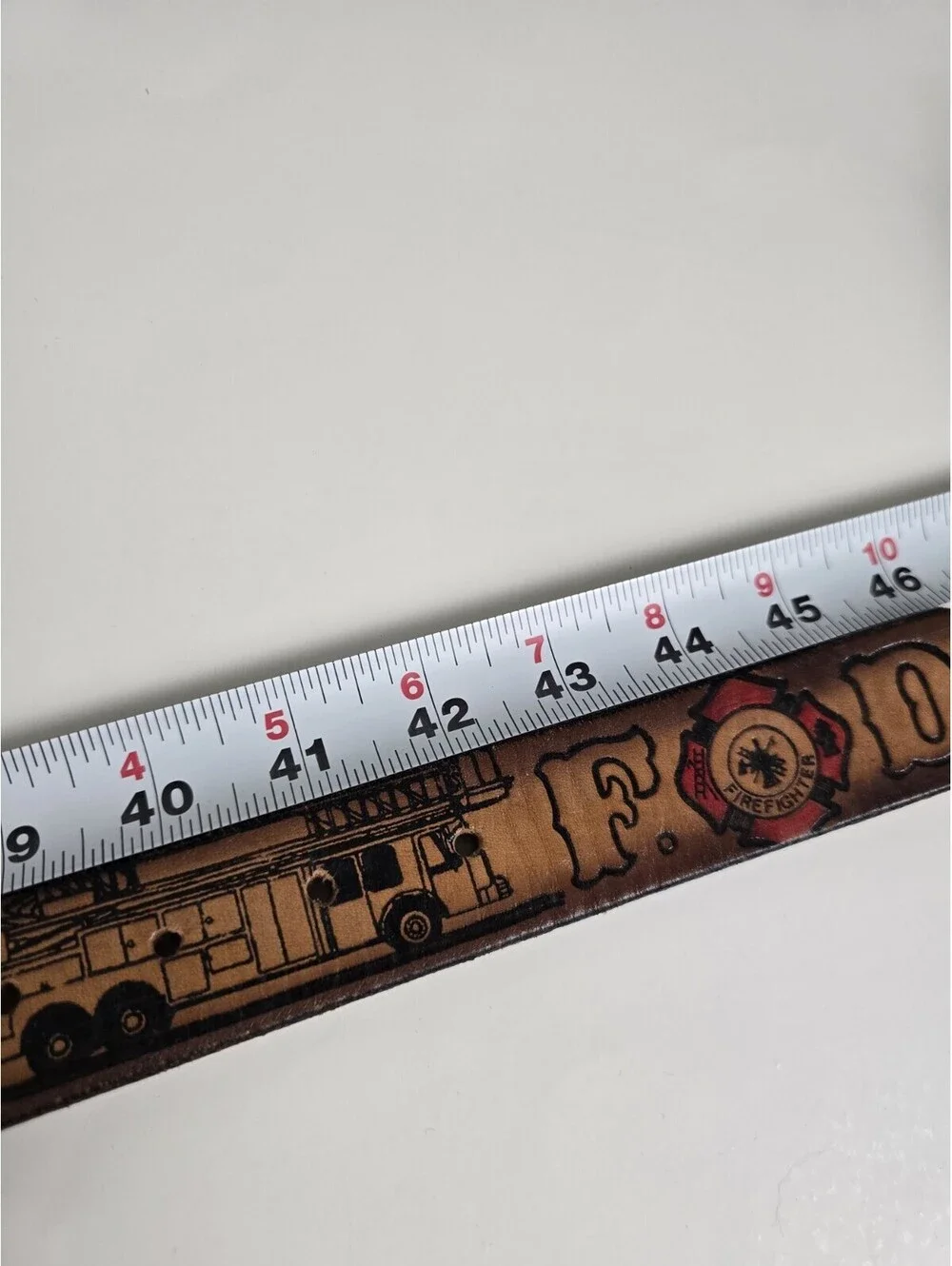 FIRE DEPT RESCUE VOLUNTEER HOOK LADDER EMBOSSED COWHIDE LEATHER BELT MADE USA